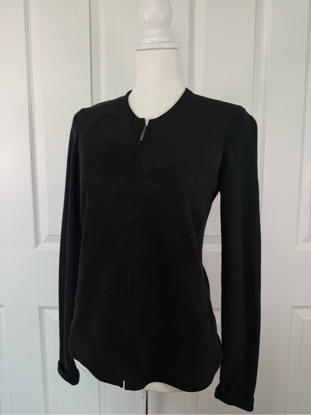 J.McLaughlin Black Ribbed Sweater Womens XS Faux
Suede Front Full Zip Cardigan